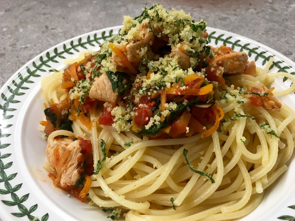 Spaghetti mit Putenbrust und Spinat – Ichzeigdirwiemanskocht